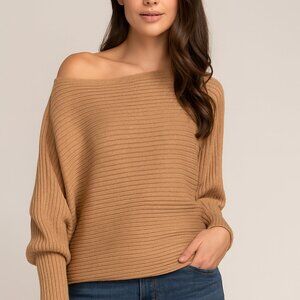 Anthropologie Chunky Ribbed Pullover XS Soft Neutral Tan Knit Sweater Cozy Fit